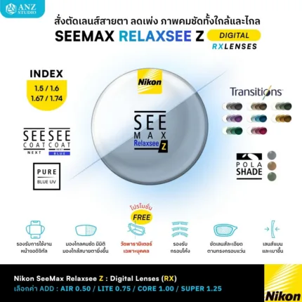 (RX) Nikon SeeMax RelaxSee Z เลนส์สายตาชั้นเดียว ช่วยลดเพ่งและผ่อนคลายในระยะใกล้ และให้ภาพคมชัดสูงสุดในระยะไกล