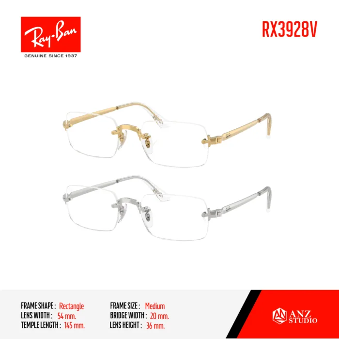 Ray-Ban RX3928V Size 54 กรอบแว่นตาทรง Rectangle แบบกรอบเจาะ ดีไซน์มินิมอล น้ำหนักเบา - Image 2