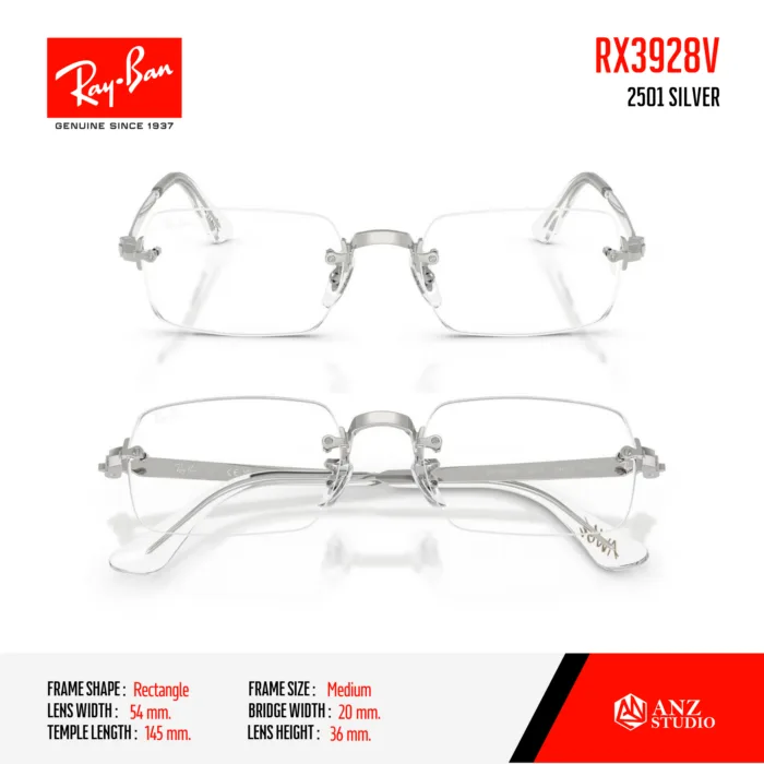 Ray-Ban RX3928V Size 54 กรอบแว่นตาทรง Rectangle แบบกรอบเจาะ ดีไซน์มินิมอล น้ำหนักเบา - Image 5