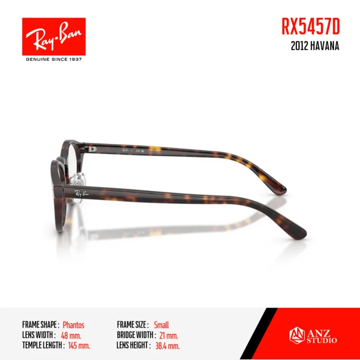 Ray-Ban Phantos RX5457D Size 48 สี Havana กรอบแว่นตา Unisex ของแท้ รับประกัน 2 ปี *ตัดค่าสายตาทักแชทก่อนสั่งซื้อ* - Image 5