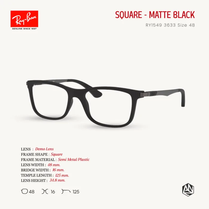 Ray-Ban Junior รุ่น RY1549 Eyeglasses Size 48 กรอบแว่นตาเด็ก ทรง Square ดีไซน์ทันสมัย ใส่สบาย เหมาะสำหรับเด็กอายุ 11–13 ปี - Image 2