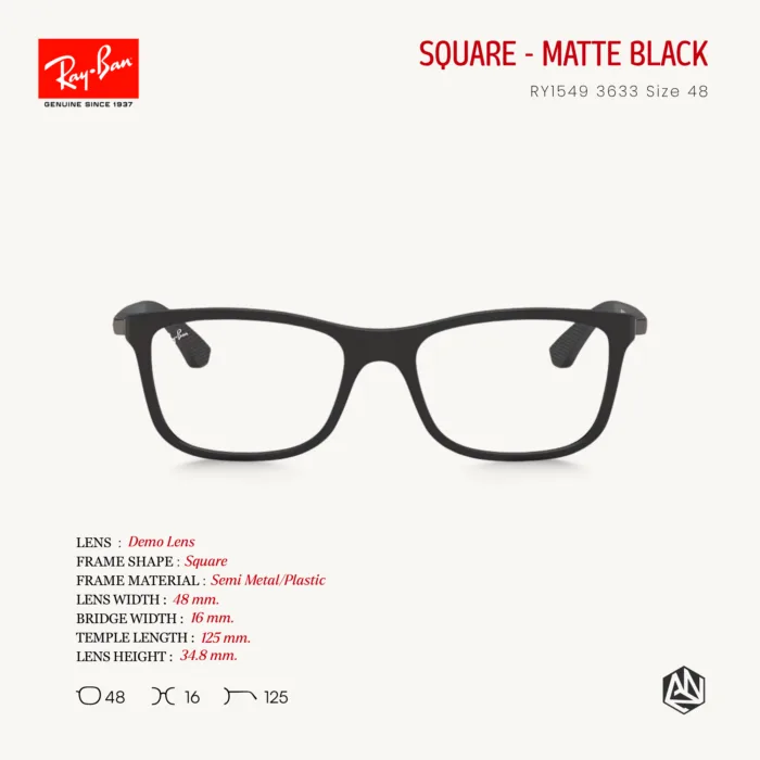 Ray-Ban Junior รุ่น RY1549 Eyeglasses Size 48 กรอบแว่นตาเด็ก ทรง Square ดีไซน์ทันสมัย ใส่สบาย เหมาะสำหรับเด็กอายุ 11–13 ปี - Image 5