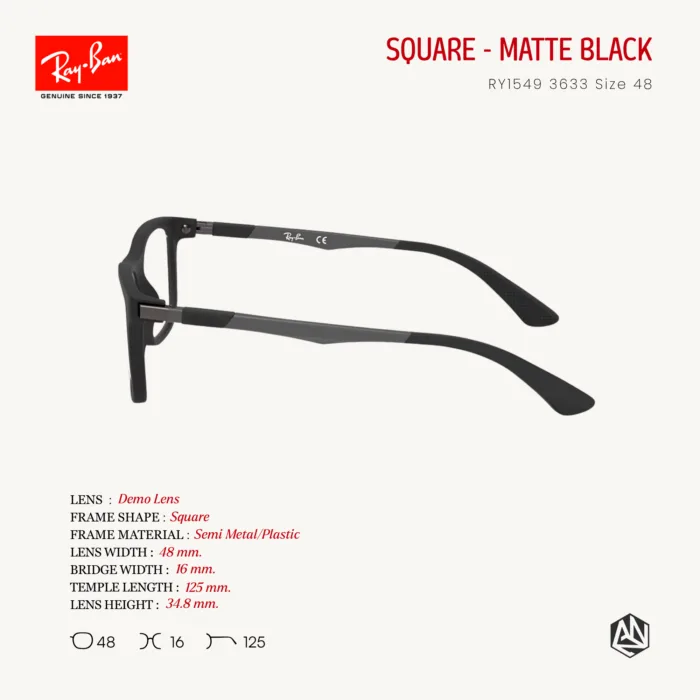 Ray-Ban Junior รุ่น RY1549 Eyeglasses Size 48 กรอบแว่นตาเด็ก ทรง Square ดีไซน์ทันสมัย ใส่สบาย เหมาะสำหรับเด็กอายุ 11–13 ปี - Image 4
