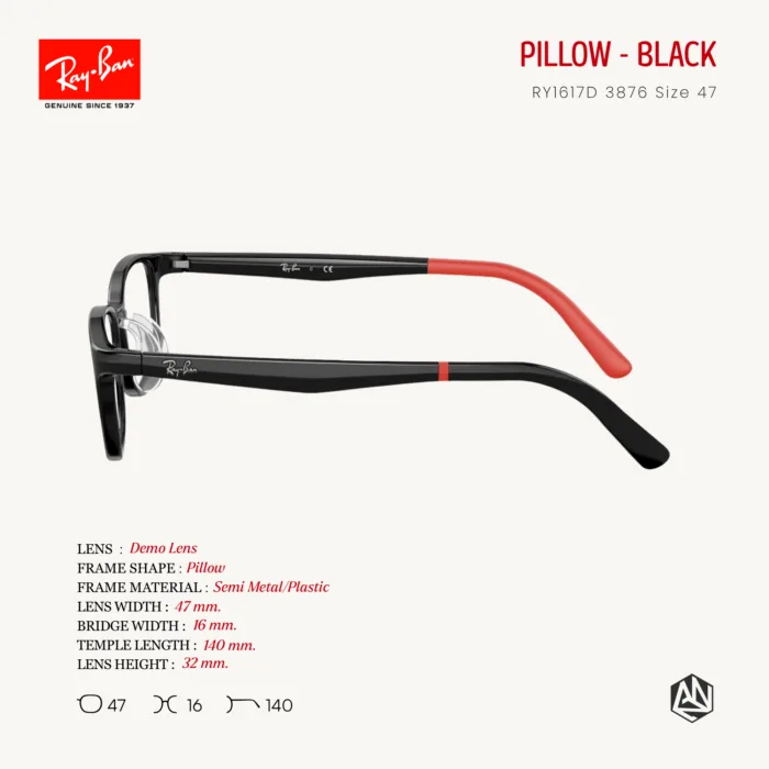Ray-Ban Junior Pillow RY1617D Size 47 อายุ 7 - 10 ปี กรอบแว่นตาเด็ก แท้รับประกันศูนย์ไทย *ตัดค่าสายตาทักแชทก่อนสั่งซื้อ* - Image 4