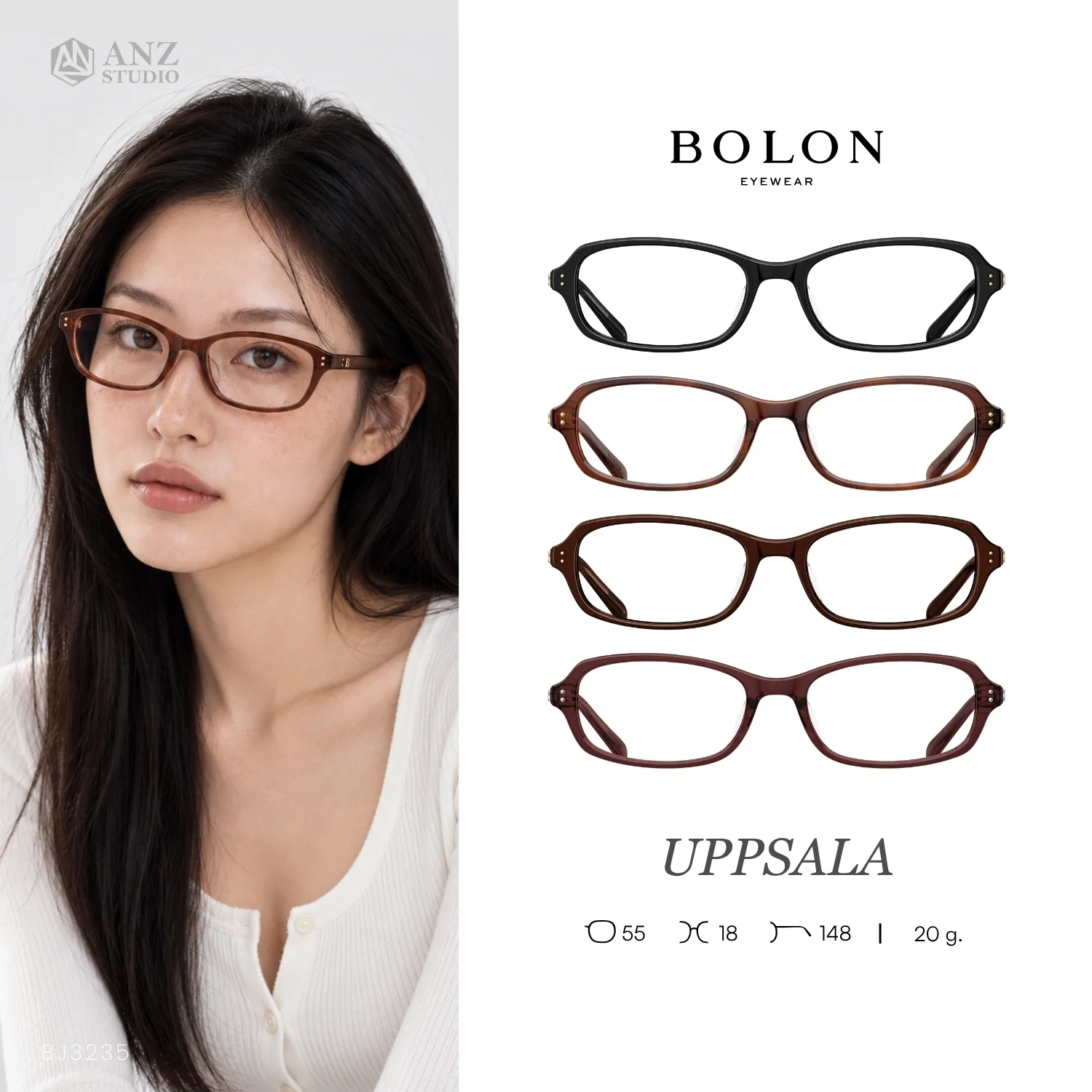 UPPSALA_BJ3235_1 กรอบแว่นตา BOLON รุ่น UPPSALA BJ3235 ทรง Pillow กรอบ Acetate ดีไซน์เรียบหรู ของแท้ รับประกัน 1 ปี - Image 1