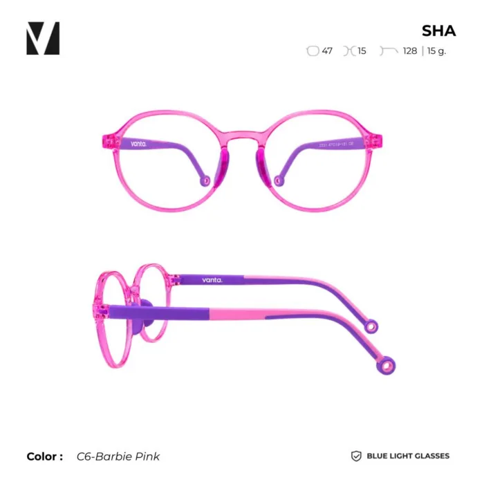 vanta. SHA แว่นตากรองแสงสีฟ้าเด็ก กรอบ TR90 น้ำหนักเบา ใส่สบาย ยืดหยุ่นสูง - Image 5