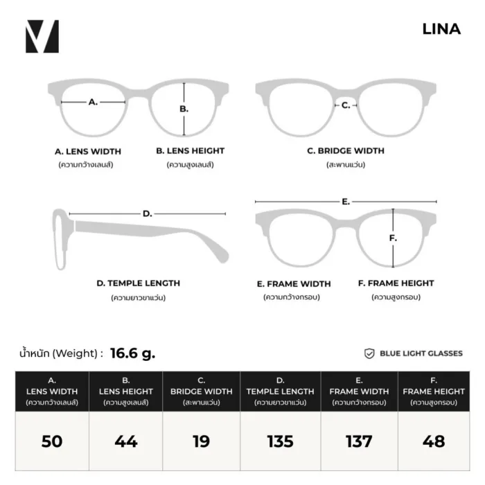 แว่นกรองแสงสีฟ้า vanta. LINA น้ำหนักเบา ทรง Rounded Square ตัดเลนส์สายตาได้ - Image 4