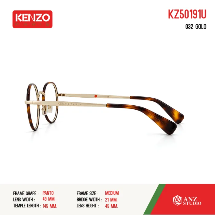 กรอบแว่นตา KENZO KZ50191U กรอบแว่นตา ทรงกลมมน วัสดุ Metal แว่นสไตล์วินเทจ  ของแท้ รับประกัน 1 ปี - Image 3