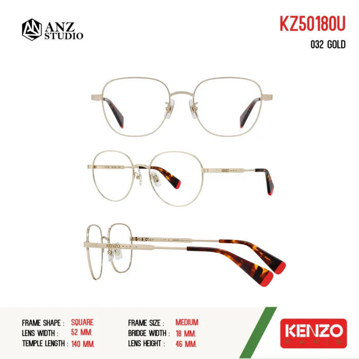 กรอบแว่นตา KENZO KZ50180U กรอบแว่นตา ทรง Square วัสดุ Metal ของแท้ รับประกัน 1 ปี - Image 6
