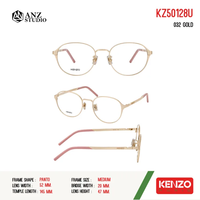 กรอบแว่นตา KENZO KZ50128U กรอบแว่นตา ทรงกลมมน แว่นสไตล์วินเทจ วัสดุ Metal ของแท้ รับประกัน 1 ปี - Image 6