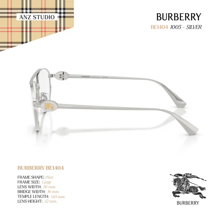 กรอบแว่นตา BURBERRY รุ่น BE1404 ทรง Rectangle กรอบโลหะดีไซน์เรียบหรู ของแท้ รับประกัน 2 ปี - Image 4