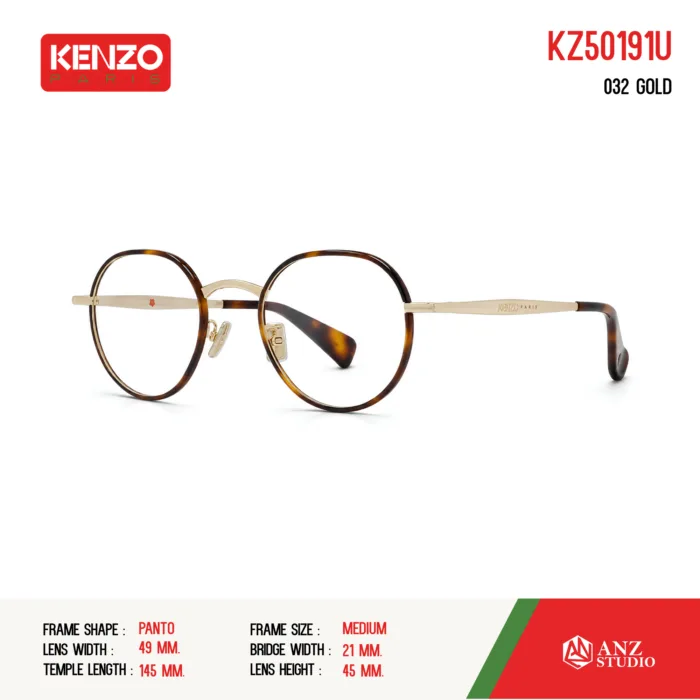 กรอบแว่นตา KENZO KZ50191U กรอบแว่นตา ทรงกลมมน วัสดุ Metal แว่นสไตล์วินเทจ  ของแท้ รับประกัน 1 ปี - Image 5