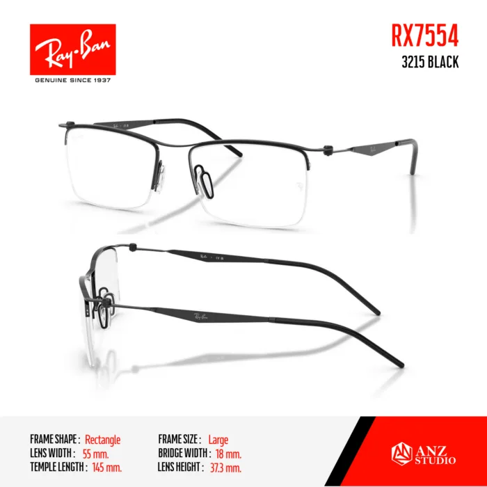 Ray-Ban Rectangle RX7554 Size 55 กรอบแว่นตา Unisex แบบครึ่งกรอบ ของแท้รับประกัน 2 ปี - Image 4