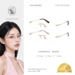 กรอบแว่นตา SWAROVSKI รุ่น SK1040 ทรง Oval ไร้ขอบ ประดับคริสตัล Strass บริเวณขาแว่น ของแท้ รับประกัน 2 ปี
