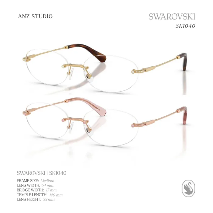 กรอบแว่นตา SWAROVSKI รุ่น SK1040 ทรง Oval ไร้ขอบ ประดับคริสตัล Strass บริเวณขาแว่น ของแท้ รับประกัน 2 ปี - Image 2