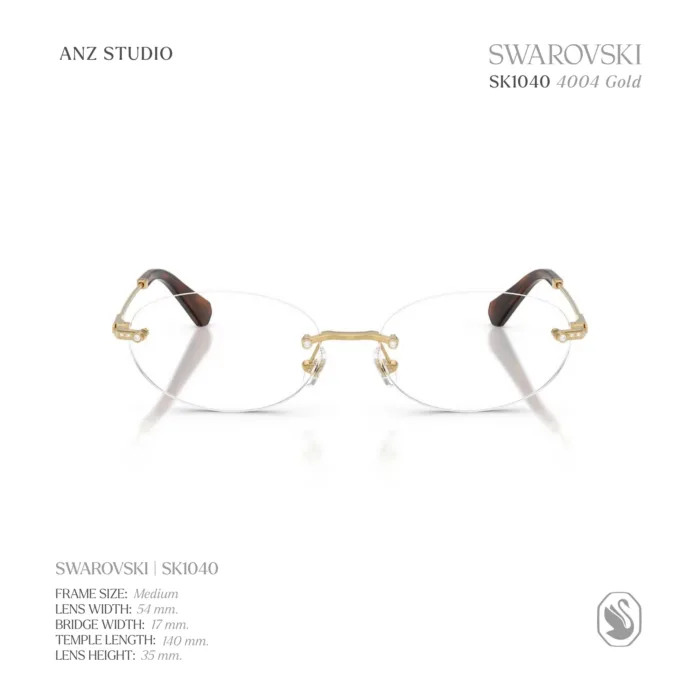 กรอบแว่นตา SWAROVSKI รุ่น SK1040 ทรง Oval ไร้ขอบ ประดับคริสตัล Strass บริเวณขาแว่น ของแท้ รับประกัน 2 ปี - Image 4