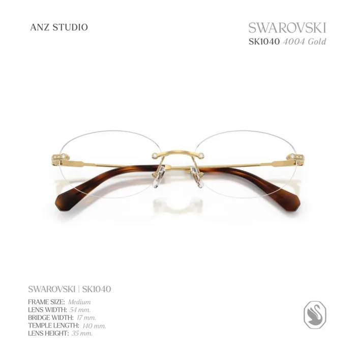 กรอบแว่นตา SWAROVSKI รุ่น SK1040 ทรง Oval ไร้ขอบ ประดับคริสตัล Strass บริเวณขาแว่น ของแท้ รับประกัน 2 ปี - Image 7