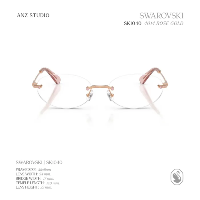 กรอบแว่นตา SWAROVSKI รุ่น SK1040 ทรง Oval ไร้ขอบ ประดับคริสตัล Strass บริเวณขาแว่น ของแท้ รับประกัน 2 ปี - Image 9
