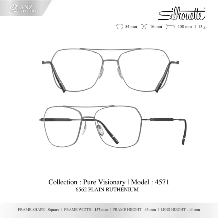 Silhouette Pure Visionary 4571 กรอบแว่นสายตา Silhouette ของแท้ ทรง Square กรอบ Titanium น้ำหนักเบา รับประกัน 1 ปี - Image 2