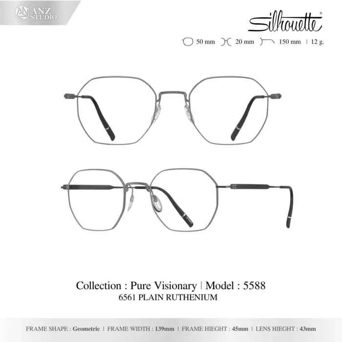 Silhouette Pure Visionary 5588 กรอบแว่นสายตา Silhouette ของแท้ ทรง Geometric กรอบ Titanium น้ำหนักเบา รับประกัน 1 ปี - Image 2