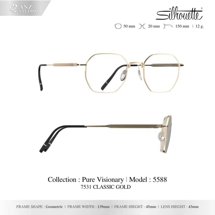 Silhouette Pure Visionary 5588 กรอบแว่นสายตา Silhouette ของแท้ ทรง Geometric กรอบ Titanium น้ำหนักเบา รับประกัน 1 ปี - Image 3