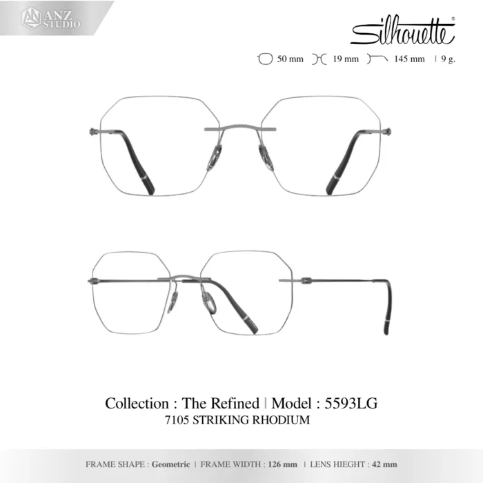 Silhouette The Refined 5593 กรอบแว่นสายตา Silhouette ของแท้ ทรง Geometric กรอบ Titanium ไร้ขอบ น้ำหนักเบา รับประกัน 1 ปี - Image 2