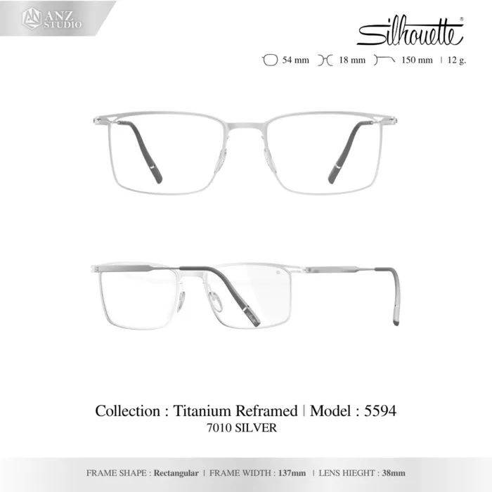 Silhouette Titanium Reframed 5594 กรอบแว่นสายตา Silhouette ของแท้ ทรง Rectangular กรอบ Hightech-Titanium น้ำหนักเบา รับประกัน 1 ปี - Image 2