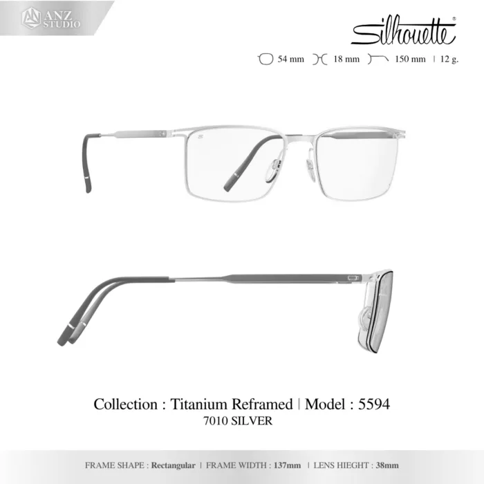 Silhouette Titanium Reframed 5594 กรอบแว่นสายตา Silhouette ของแท้ ทรง Rectangular กรอบ Hightech-Titanium น้ำหนักเบา รับประกัน 1 ปี - Image 3
