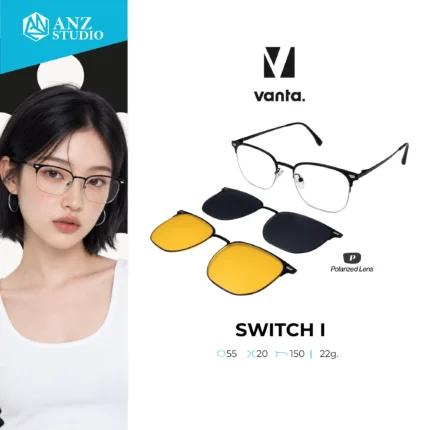 vanta. SWITCH I แว่นกรองแสงพร้อม Clip-on แม่เหล็ก เลนส์ Polarized ทรง Browline  ตัดเลนส์สายตาได้