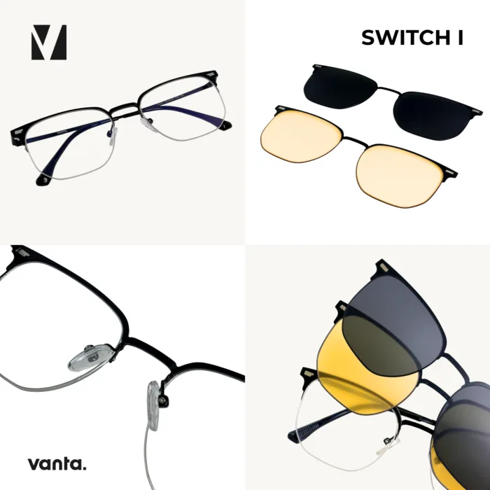 vanta. SWITCH I แว่นกรองแสงพร้อม Clip-on แม่เหล็ก เลนส์ Polarized ทรง Browline  ตัดเลนส์สายตาได้ - Image 2