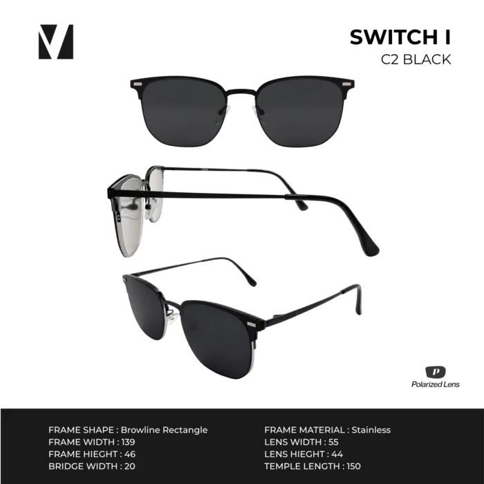 vanta. SWITCH I แว่นกรองแสงพร้อม Clip-on แม่เหล็ก เลนส์ Polarized ทรง Browline  ตัดเลนส์สายตาได้ - Image 5